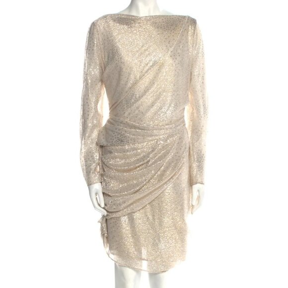 Talbot Runhof Gold/Silver Metallic Effect Ruched Midi Dress Size US14/DE44 - Picture 6 of 17